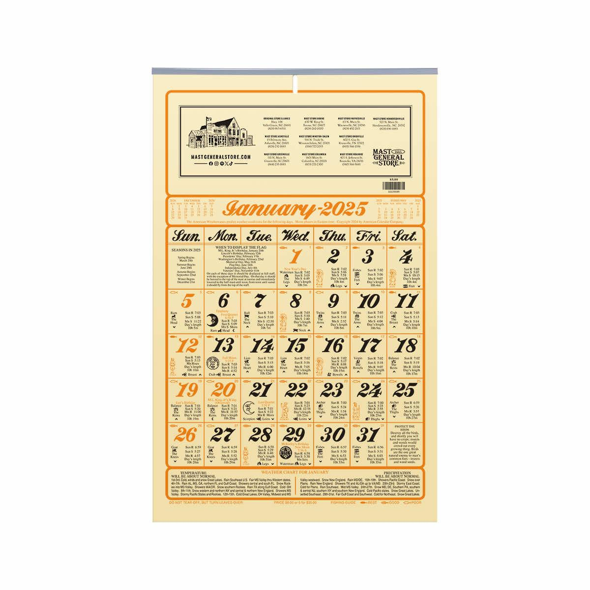 Mast General Store | 2025 Mast General Store Cream Calendar regarding Col Arkansas Razorbacks 2025 Calendar Printable