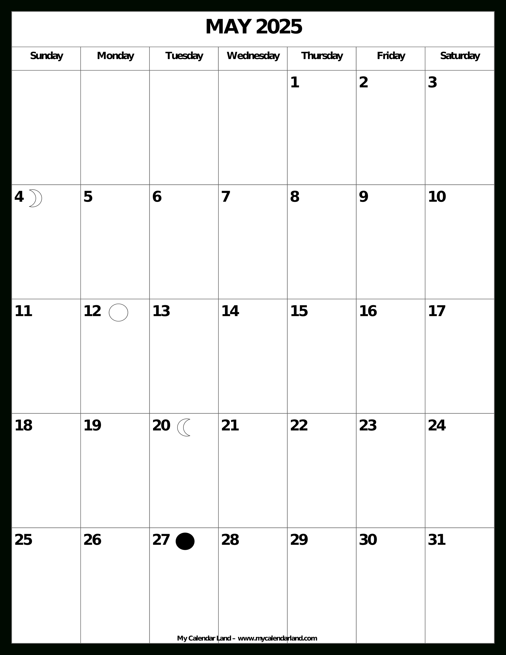 May 2025 Calendar - My Calendar Land within Thats What She Said 2025 Calendar Printable