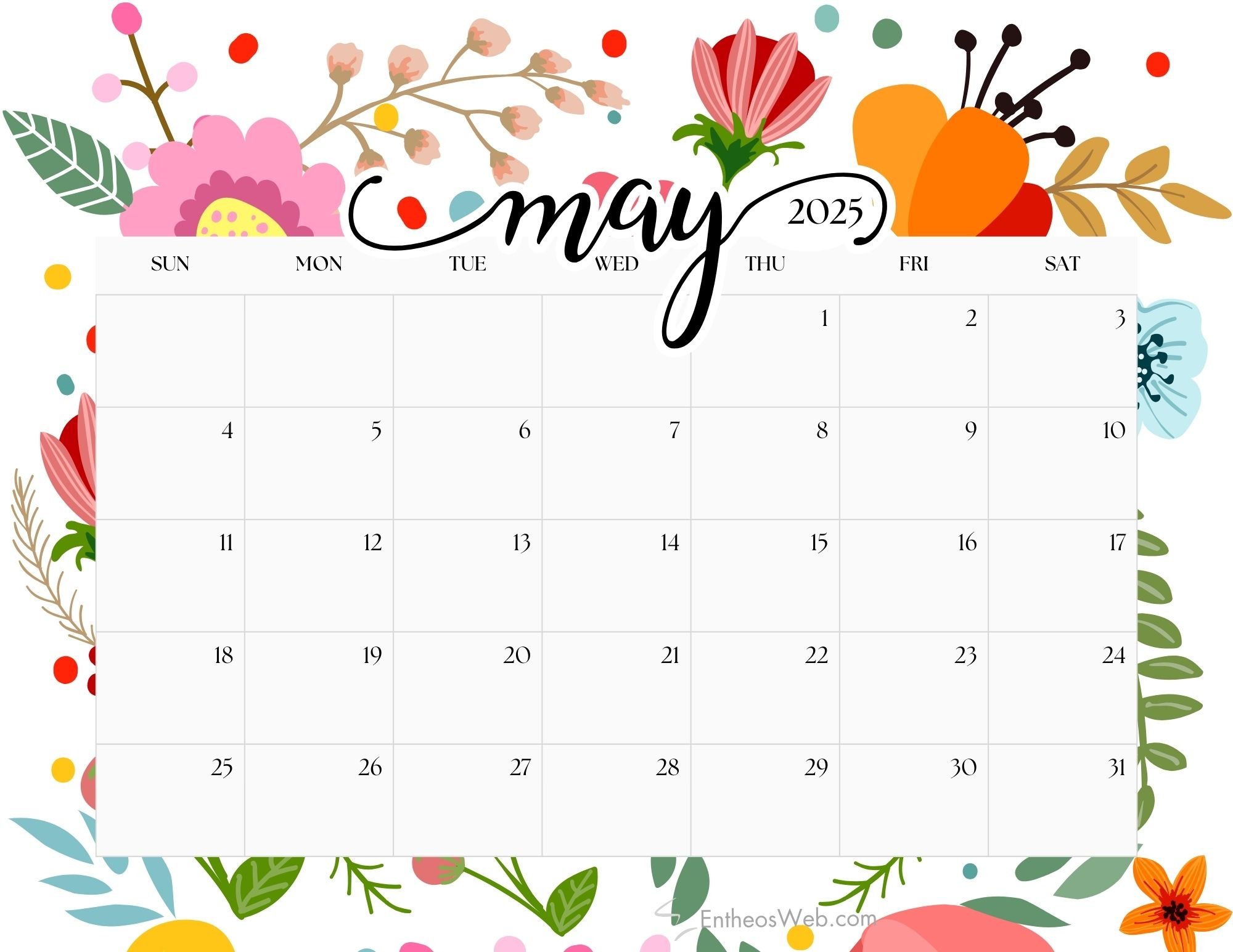 May 2025 Calendar Printables | Entheosweb regarding Cartoon A Day 2025 Calendar Printable