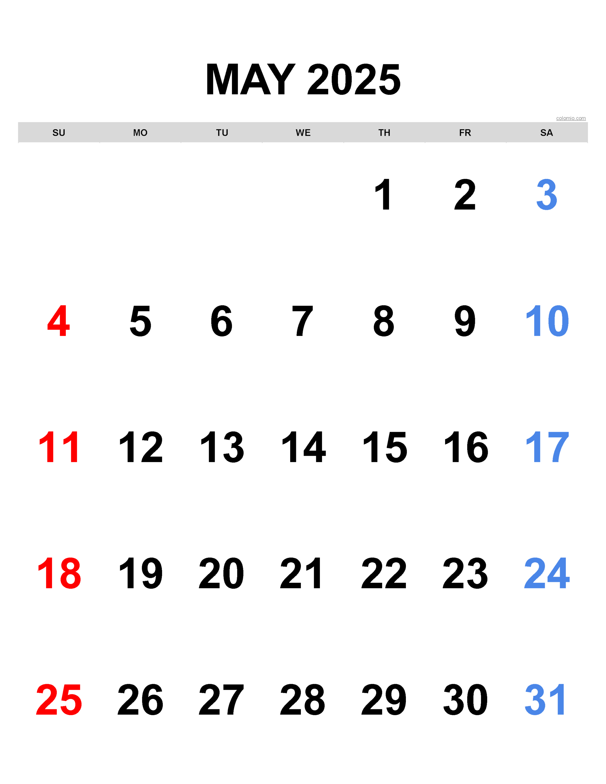 May Calendar 2025 | Free Printable Pdf, Xls And Png for Col Missouri Tigers 2025 Calendar Printable