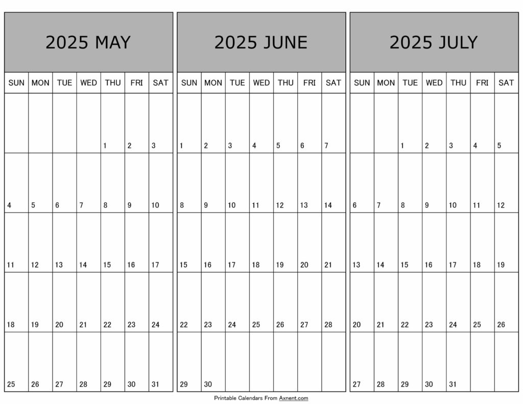 May To July Calendar 2025 Templates - Three Months within 3 Month Calendar May June July 2025