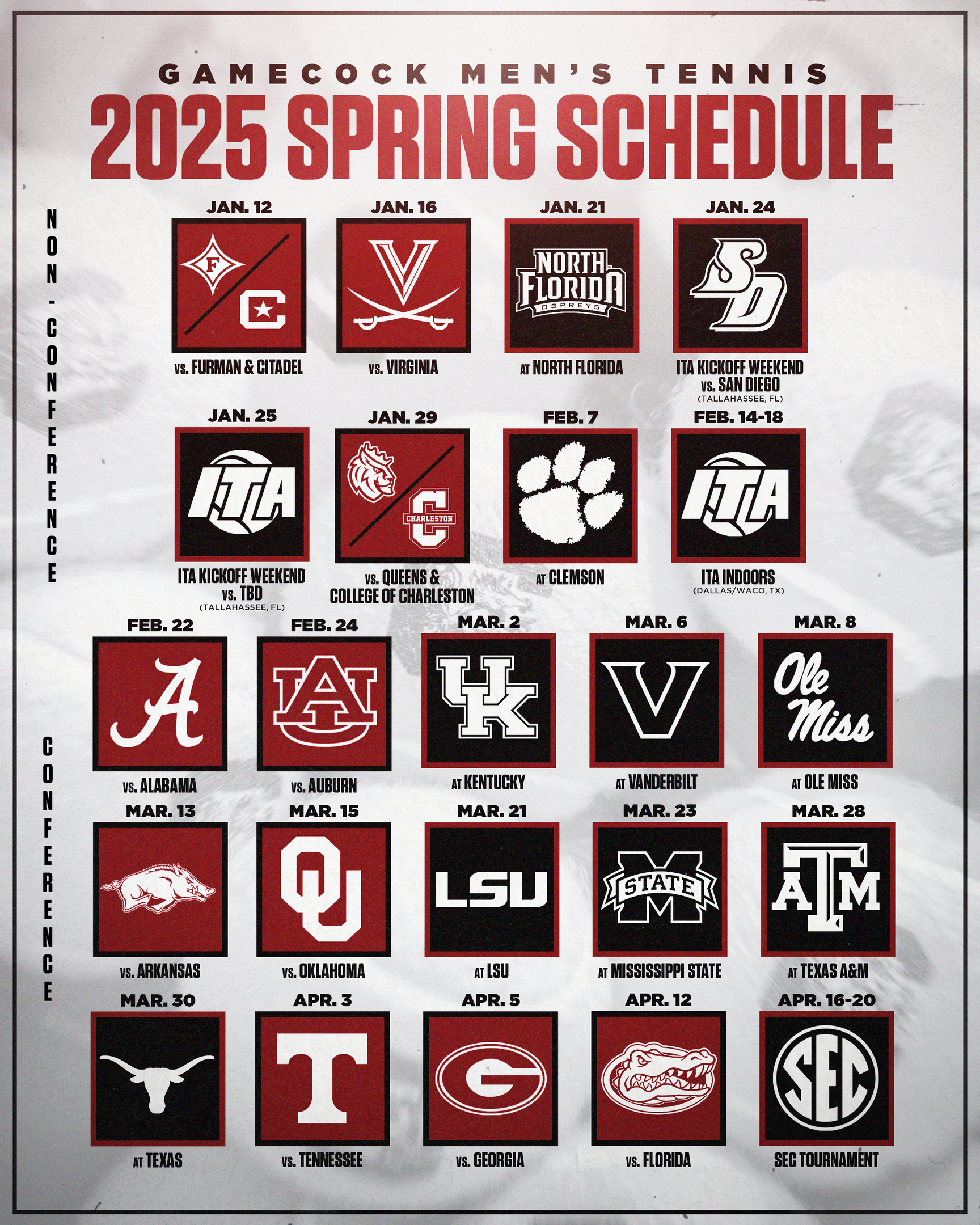 Men&amp;#039;S Tennis Releases 2025 Spring Schedule – University Of South with Col South Carolina Gamecocks 2025 Calendar Printable