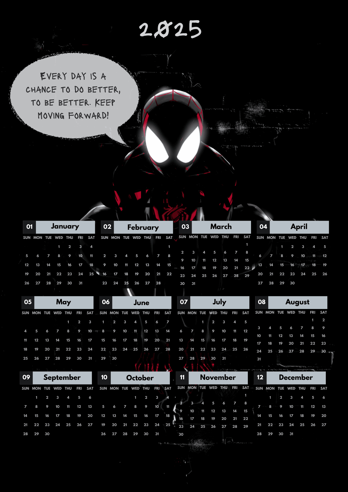 Miles Morales Spiderman Calendar 2025 (Printable) pertaining to Ebony Men 2025 Calendar Printable