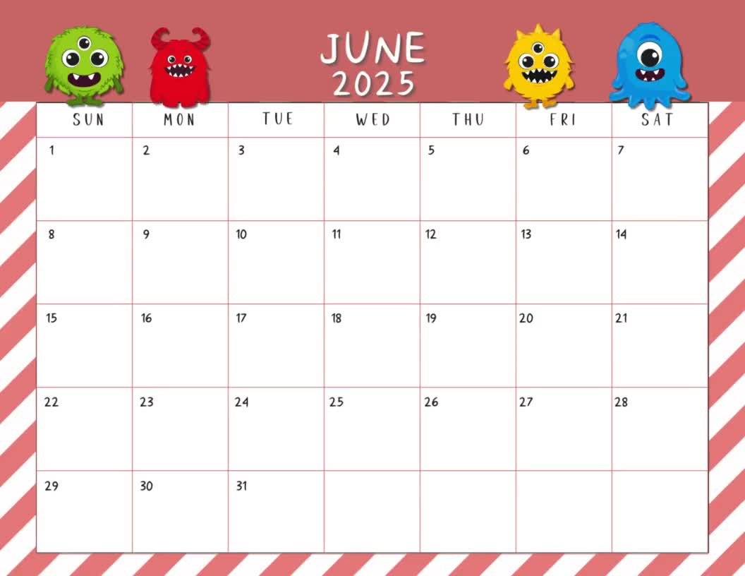Monsters Wall Calendar 2025 Printable | Holidays Or No Holidays Add Own Events | Digital Download within Monster Grid 2025 Calendar Printable