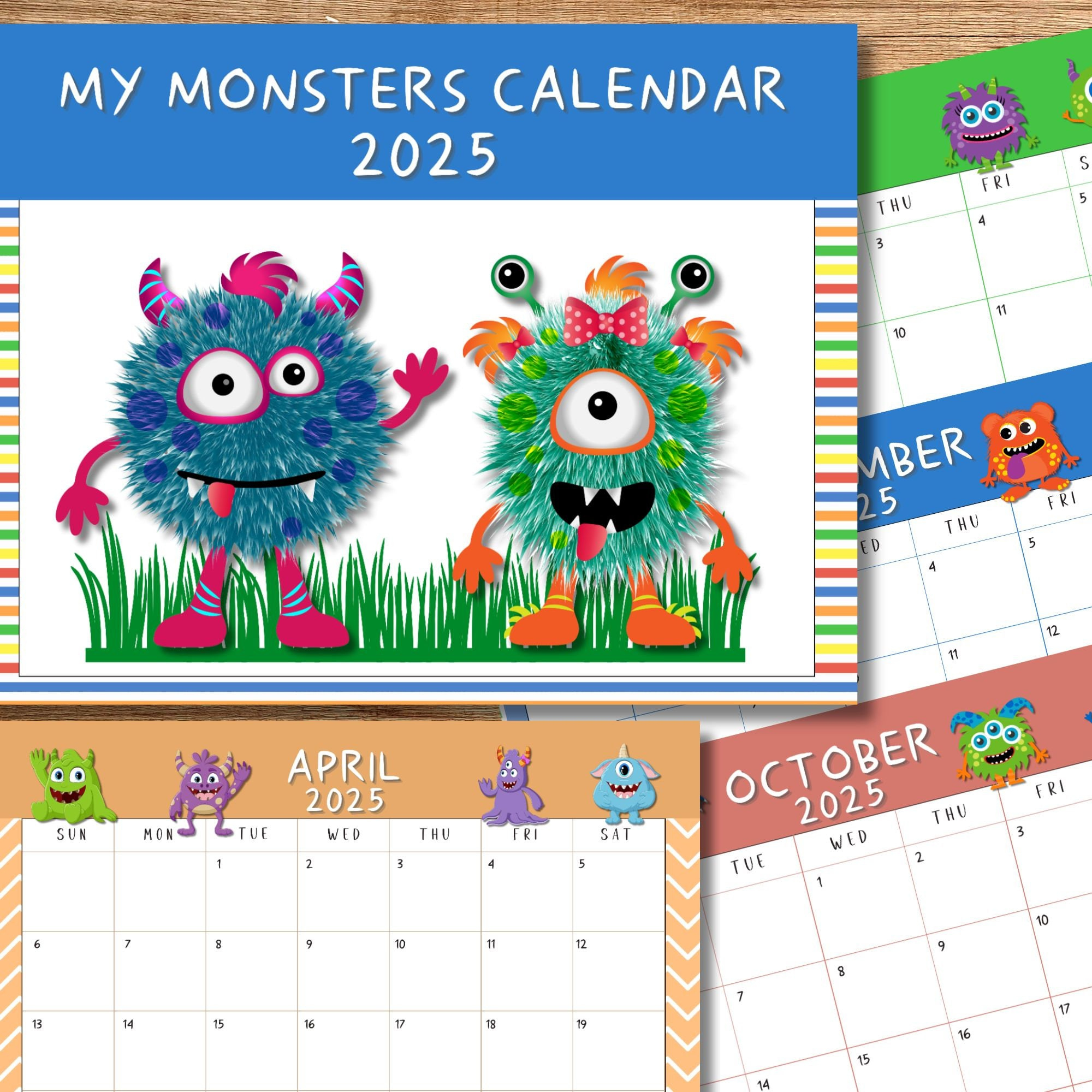 Monsters Wall Calendar 2025 Printable | Holidays Or No Holidays intended for Monster Grid 2025 Calendar Printable