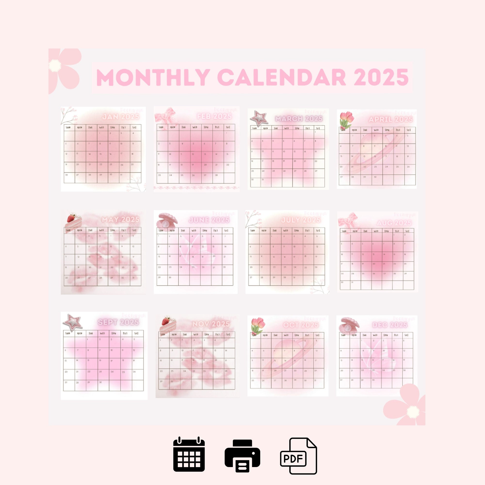 Monthly Calendar 2025 | Pink Pastel | Printable Pdf Format with regard to Vintage Pink 2025 Calendar Printable