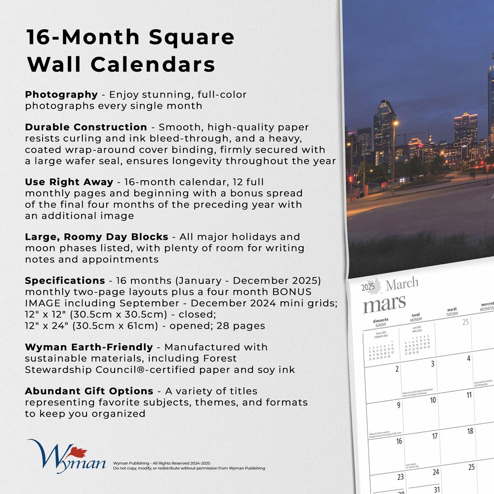 Montreal | 2025 12 X 24 Inch Monthly Square Wall Calendar throughout Montreal 2025 Calendar Printable