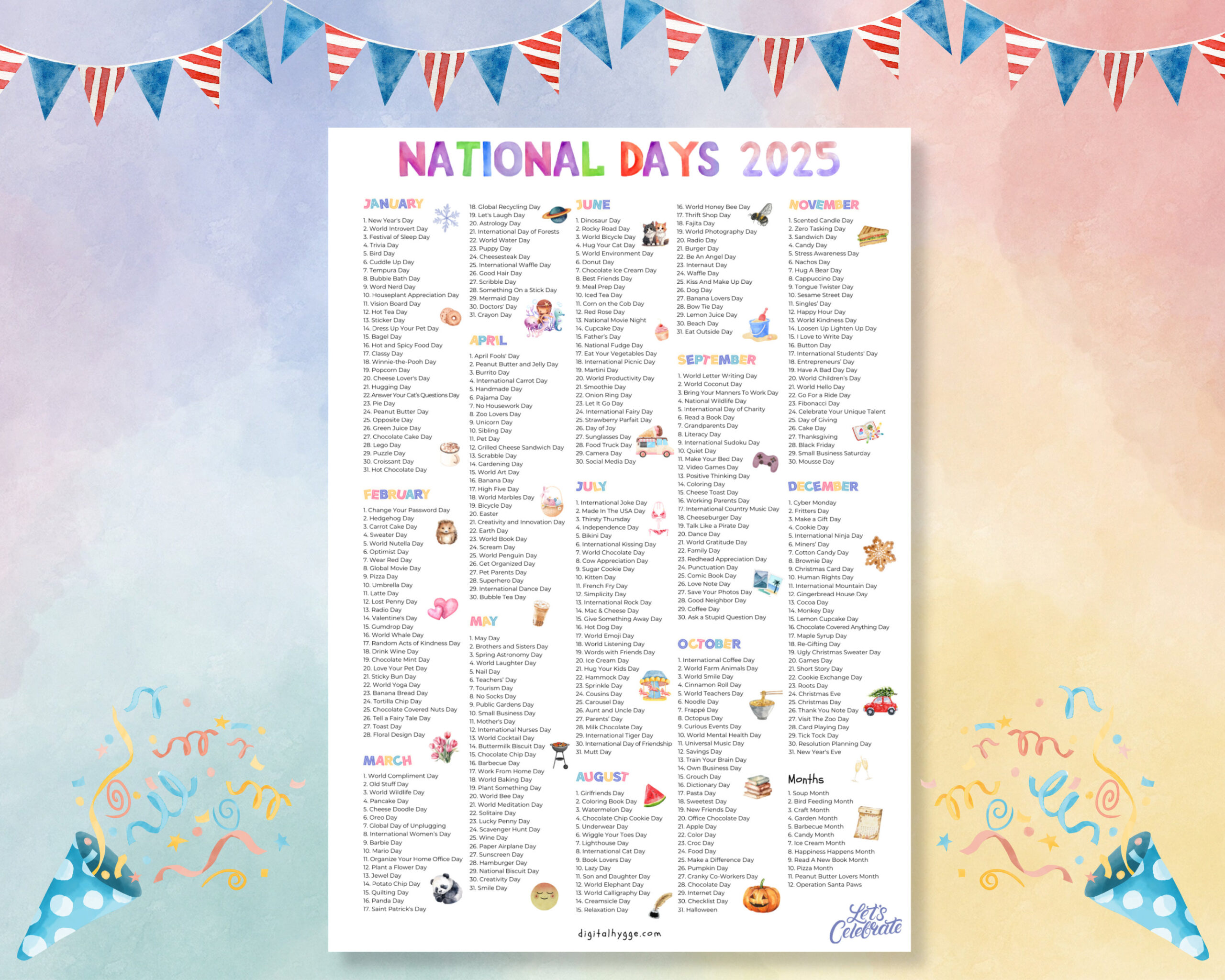 National Days Calendar Printable | 2025 National Holidays Calendar for National Day 2025 Calendar Printable