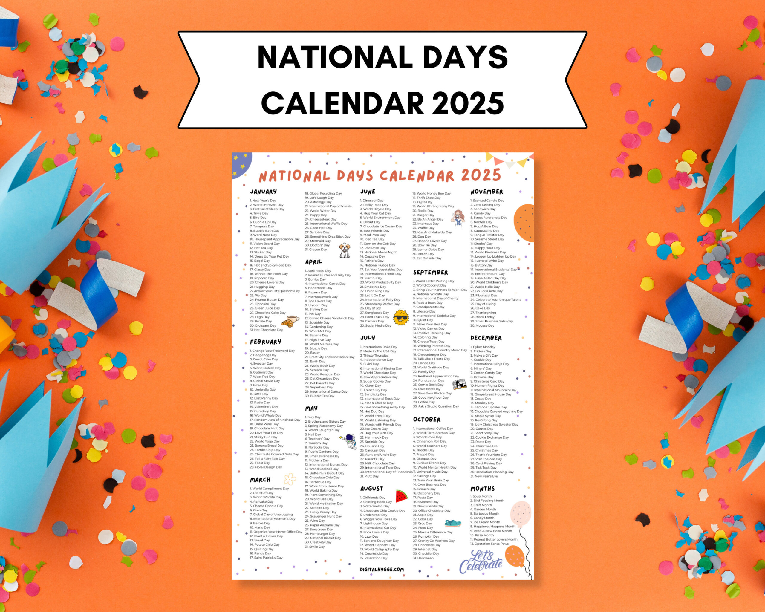 National Days Calendar Printable | 2025 National Holidays Calendar with New England Travel and Events 2025 Calendar Printable