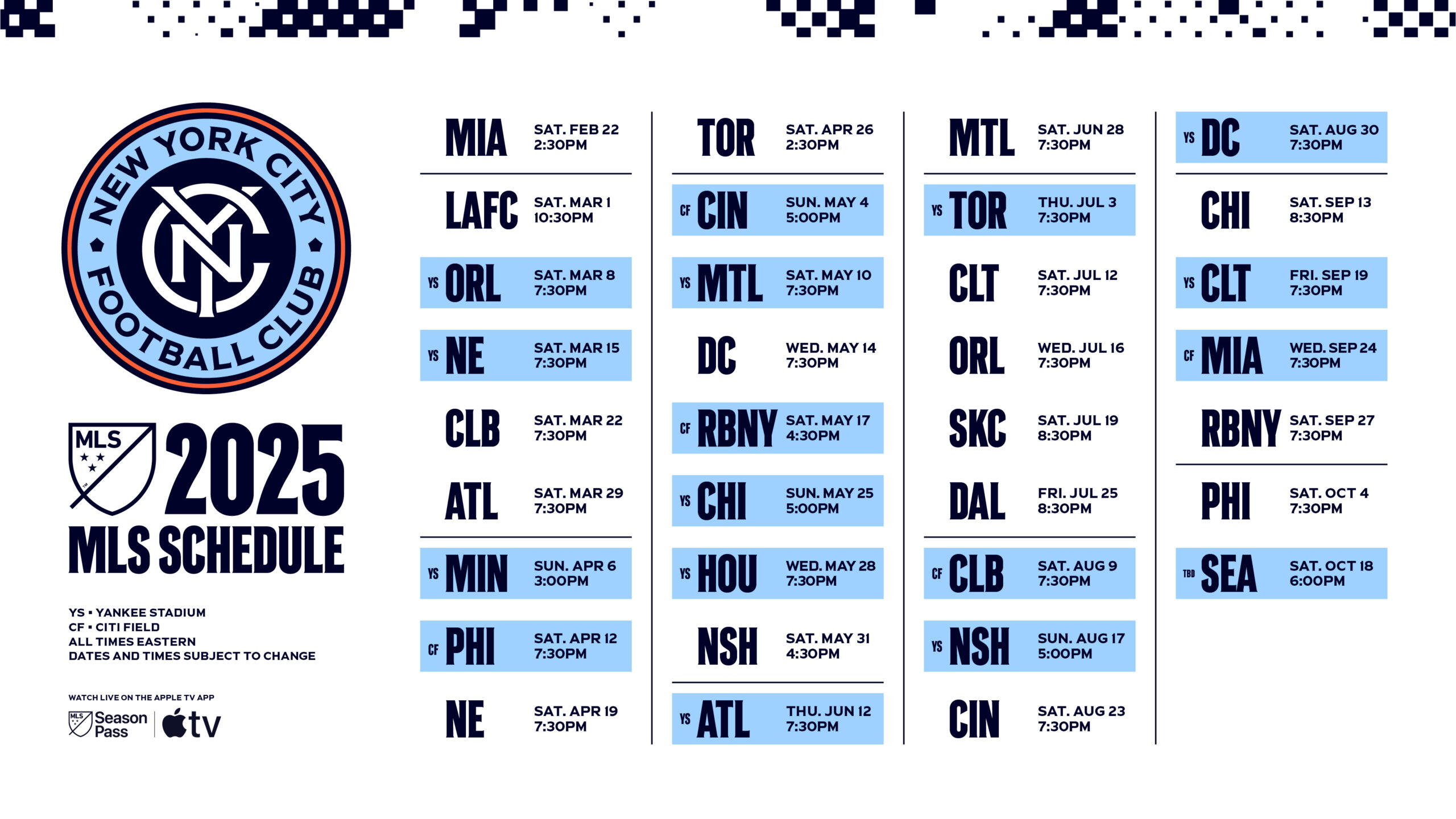 New York City Fc Announce 2025 Mls Regular Season Schedule | New throughout Mls Toronto Fc 2025 Calendar Printable