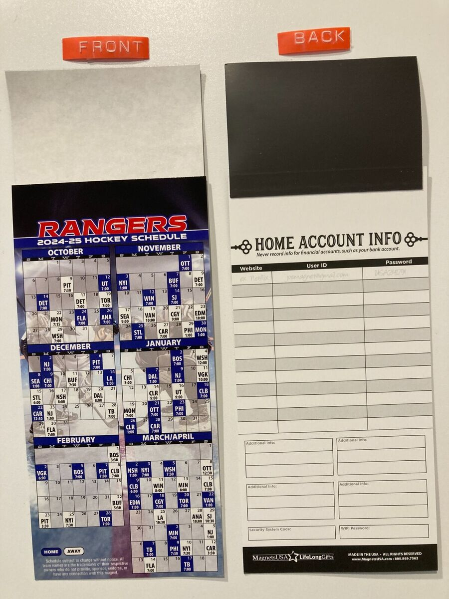 Nhl 2024-2025 New York Rangers Magnet Schedule Teams, Dates intended for Nhl New York Rangers 2025 Calendar Printable