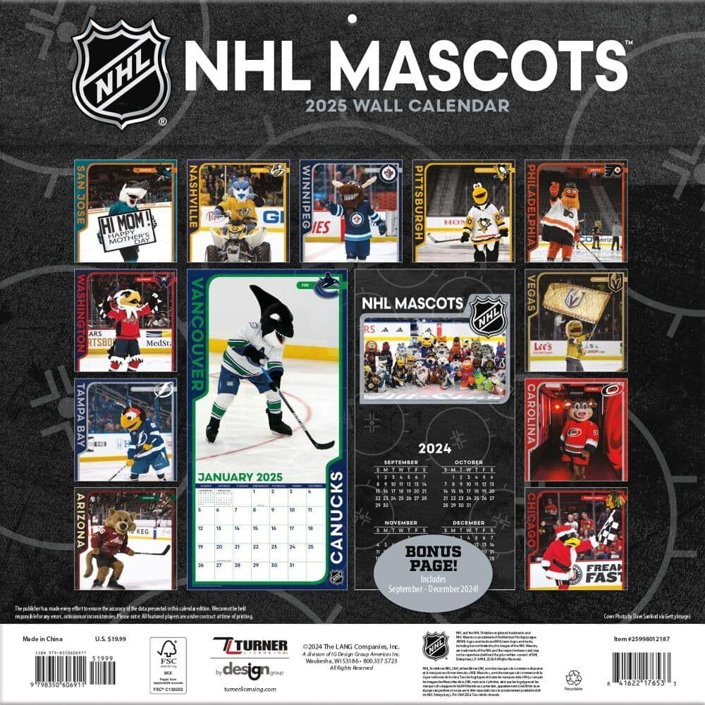 Nhl Mascots - 2025 Wall Calendar - Brand New - 121187 for Nhl Mascots 2025 Calendar Printable