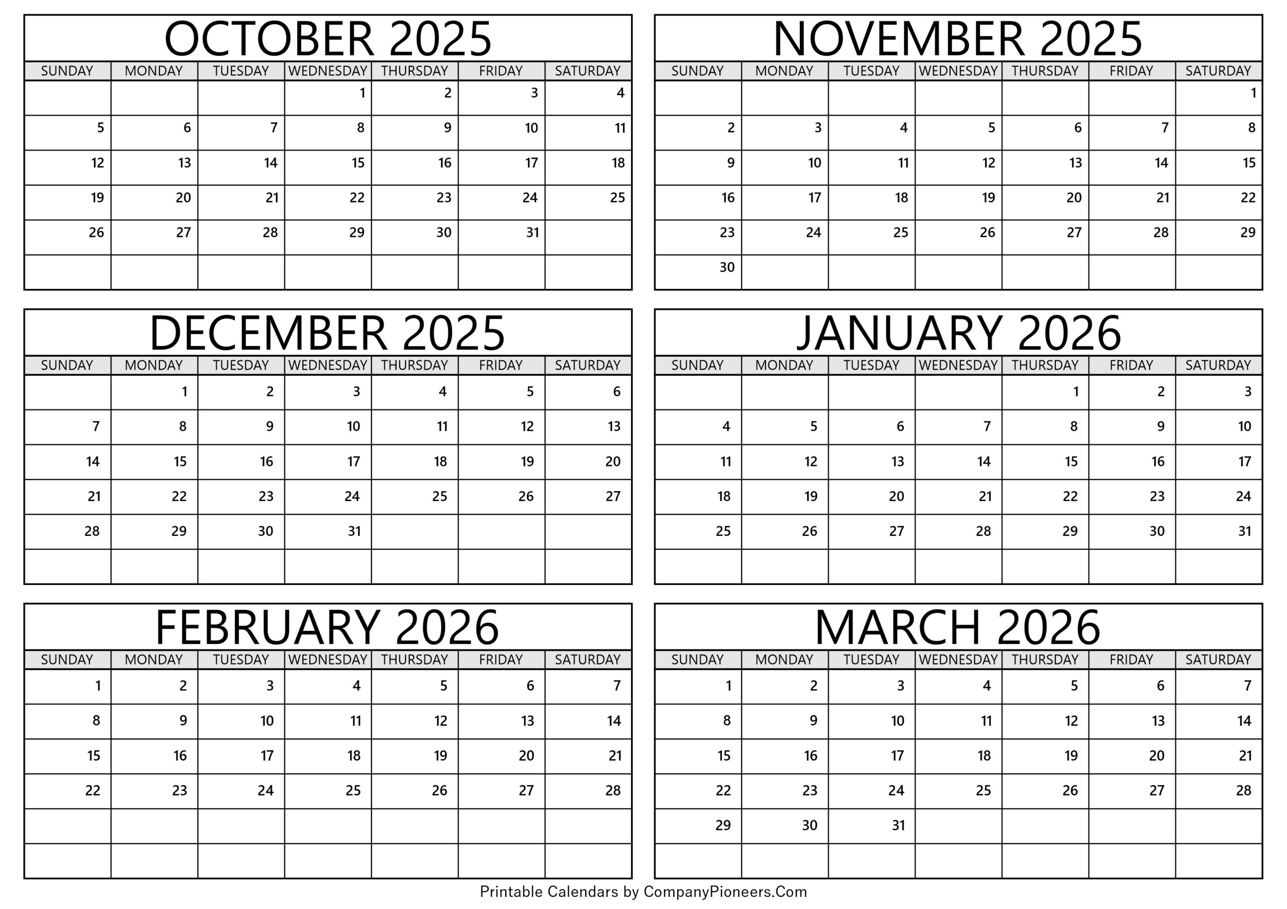 October 2025 To March 2026 Calendar Printable - Template pertaining to Dare Greatly 2025 Calendar Printable
