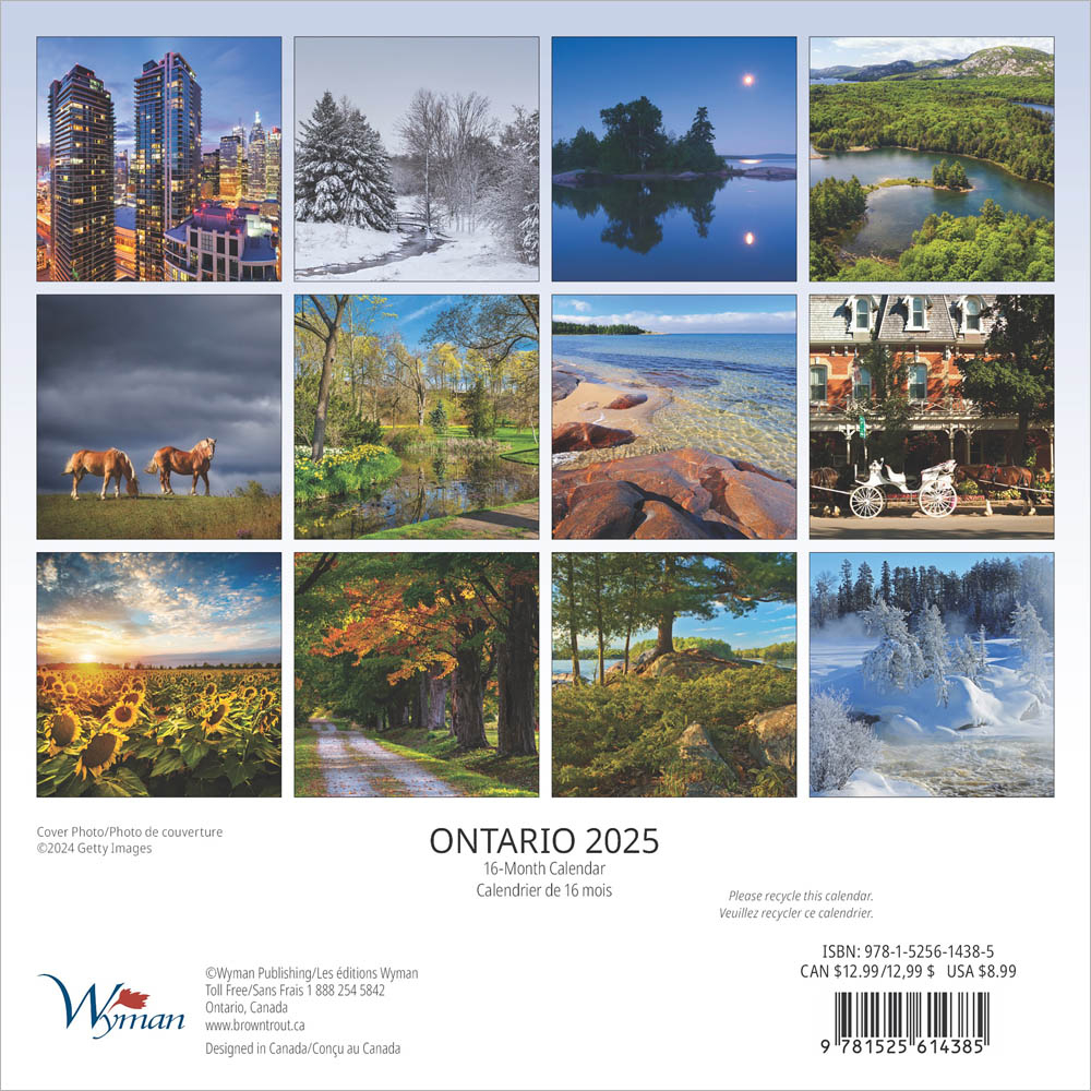 Ontario | 2025 7 X 14 Inch Monthly Mini Wall Calendar | English with Canada Wyman 2025 Calendar Printable