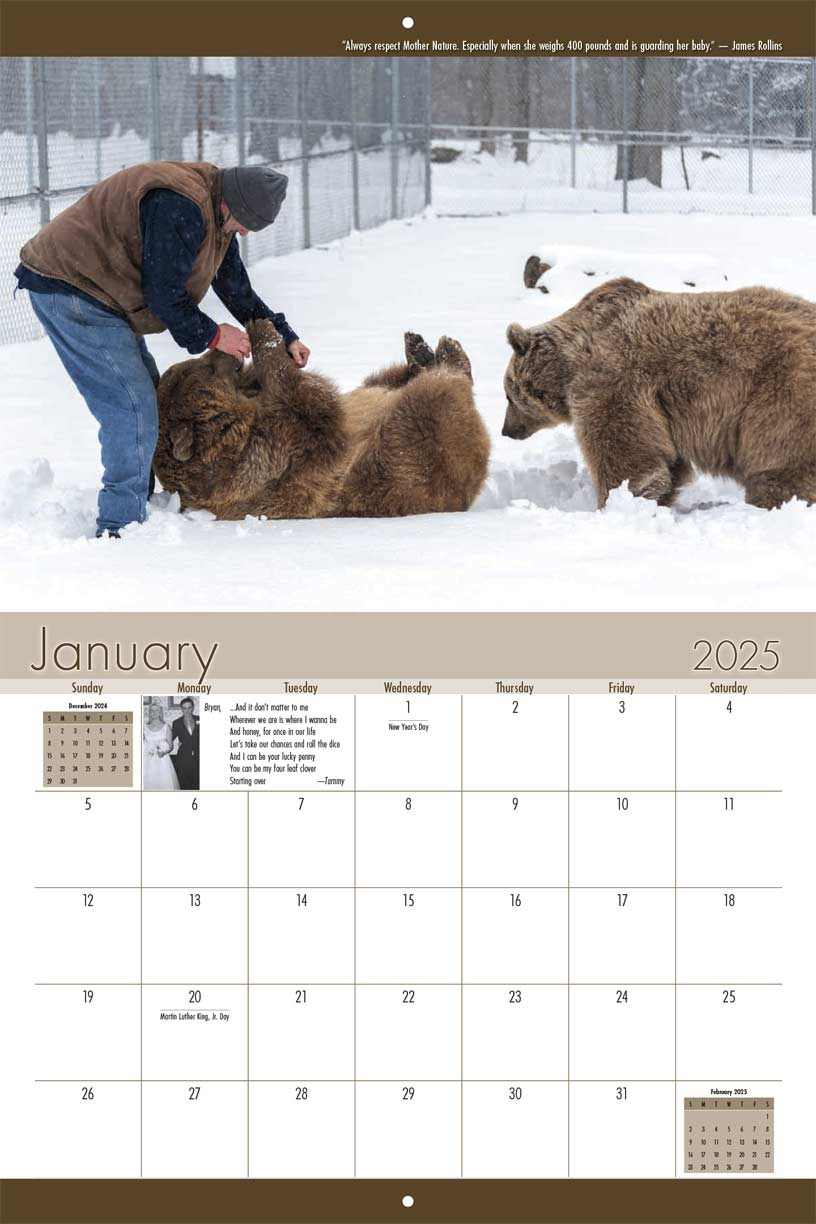 Orphaned Wildlife Center 2025 Calendar - Yearbox Calendars for Grizzly Bears 2025 Calendar Printable