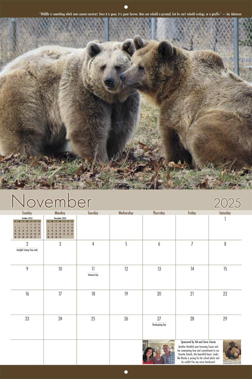 Orphaned Wildlife Center 2025 Calendar - Yearbox Calendars inside Grizzly Bears 2025 Calendar Printable