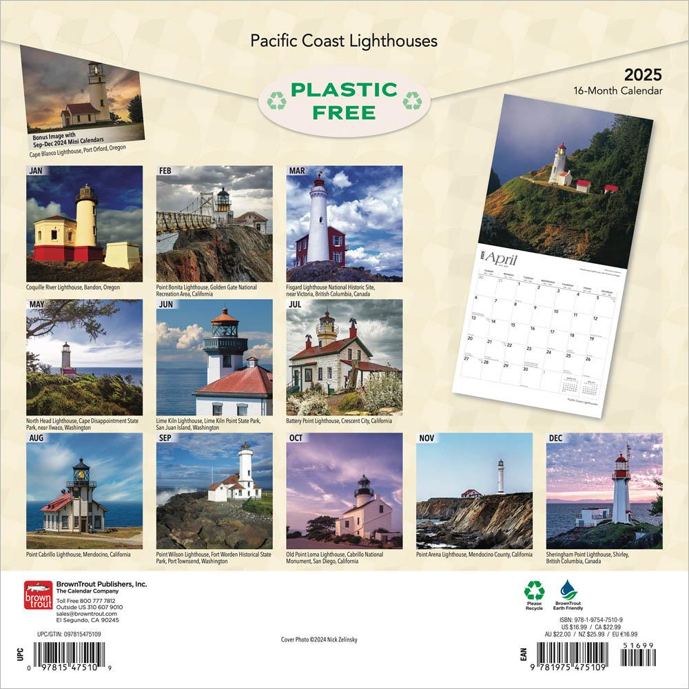 Pacific Coast Lighthouses 2025 12 X 24 Inch Monthly Square Wall for Pacific Northwest Lighthouses Poster 2025 Calendar Printable