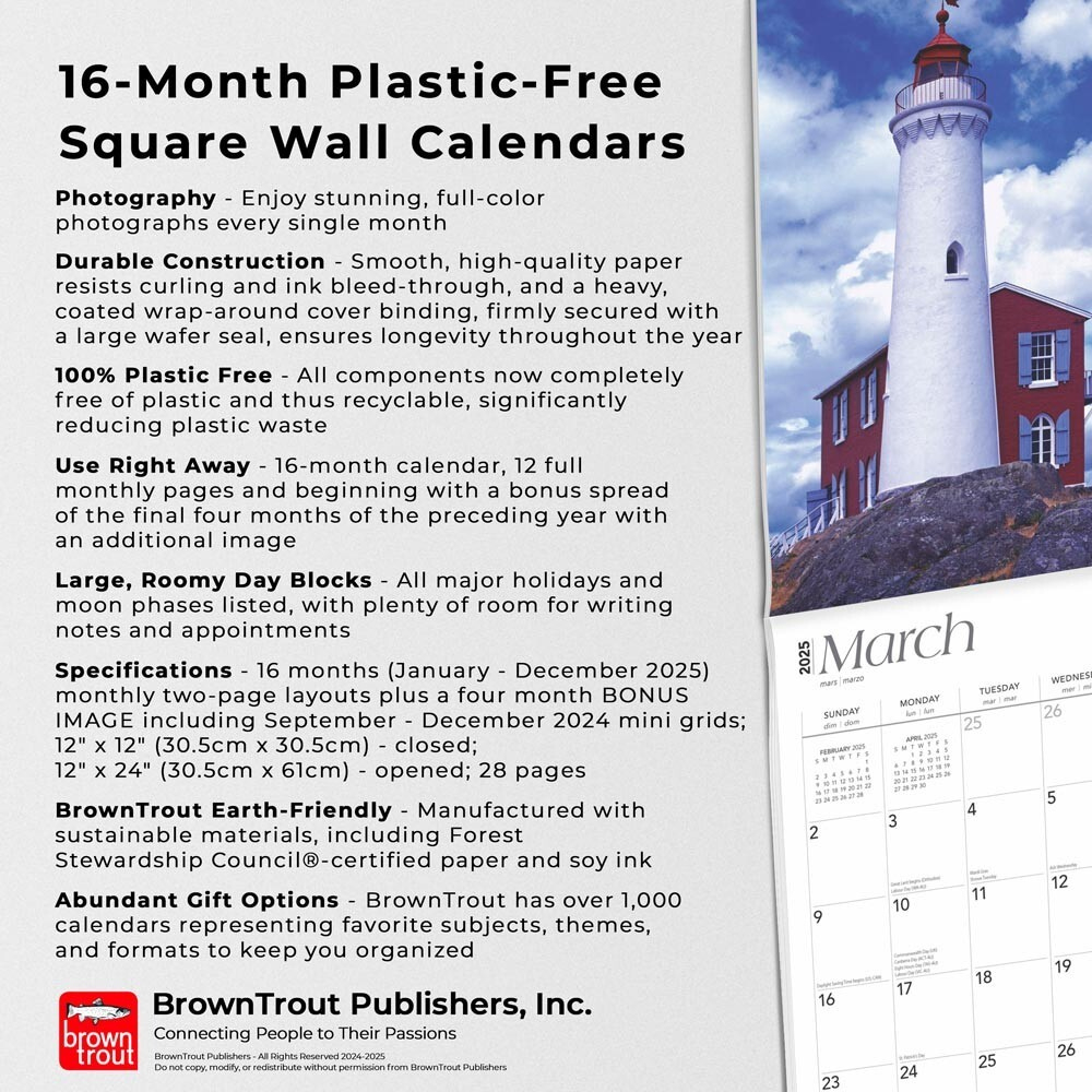 Pacific Coast Lighthouses | 2025 12X24&amp;quot; Monthly Square Wall inside Lighthouses Pacific Coast 2025 Calendar Printable