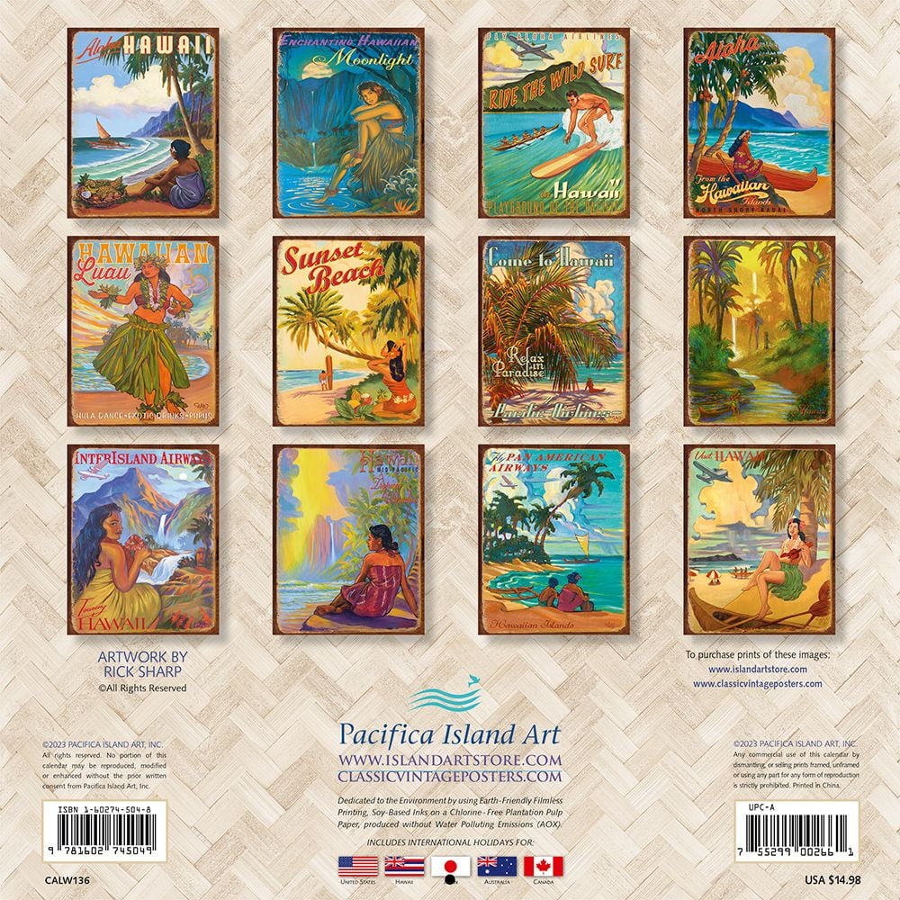 Pacifica Island Art, Vintage Hawaii Rick Sharp 2024 Wall Calendar with Vintage Hawaii Rick Sharp 2025 Calendar Printable