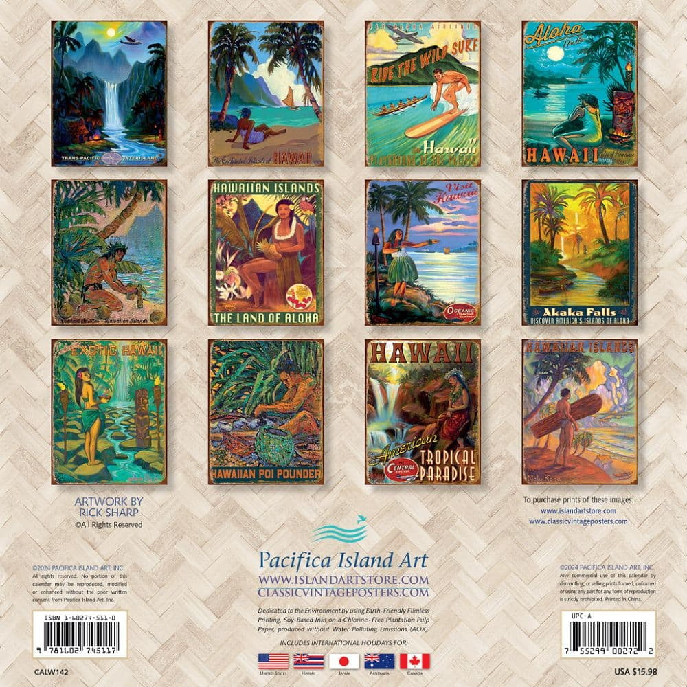 Pacifica Island Art, Vintage Hawaii Rick Sharp 2025 Wall Calendar regarding Experience Aloha Ray Art 2025 Calendar Printable