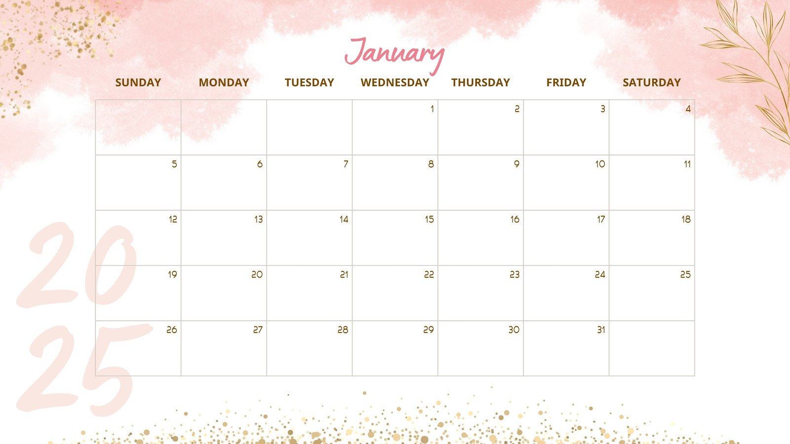 Page 5 - Free, Printable, Customizable Monthly Calendar Templates with Pink Vibes Only 2025 Calendar Printable