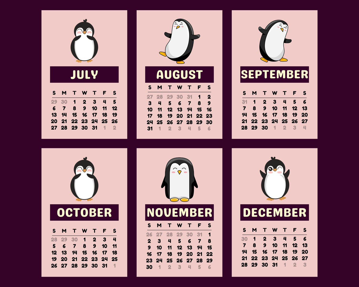 Penguin Calendar 2025, Digital Calendar, Calendar 2025, Digital regarding Penguins 2025 Calendar Printable