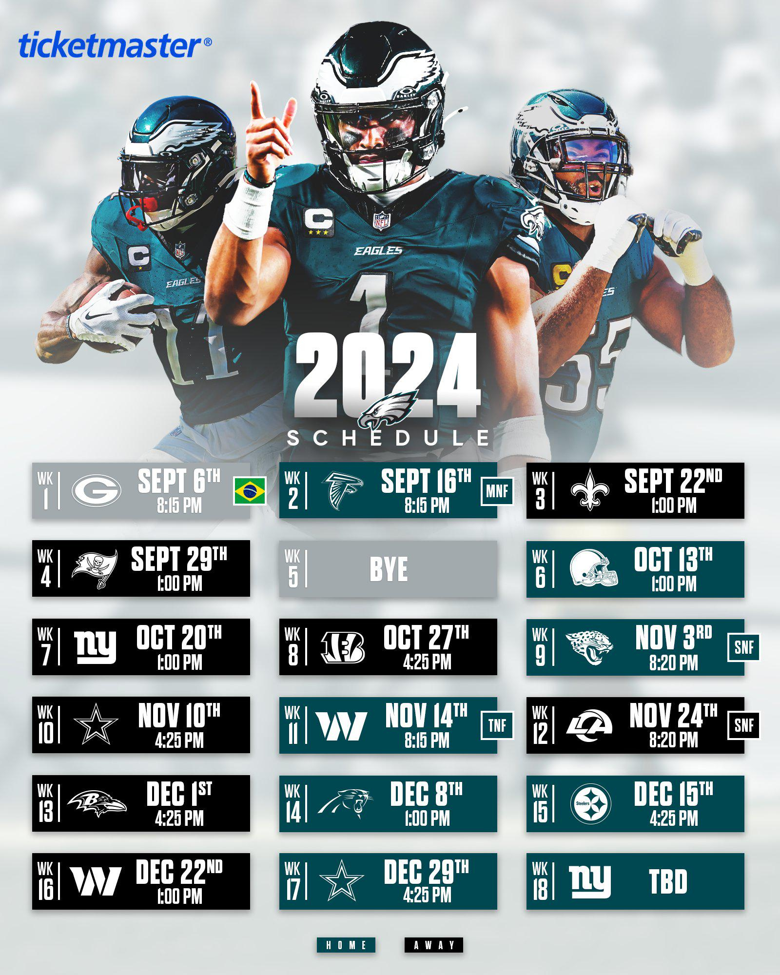 Philadelphia Eagles&amp;#039; 2024 Schedule : R/Eagles inside Eagles 2025 Calendar Printable