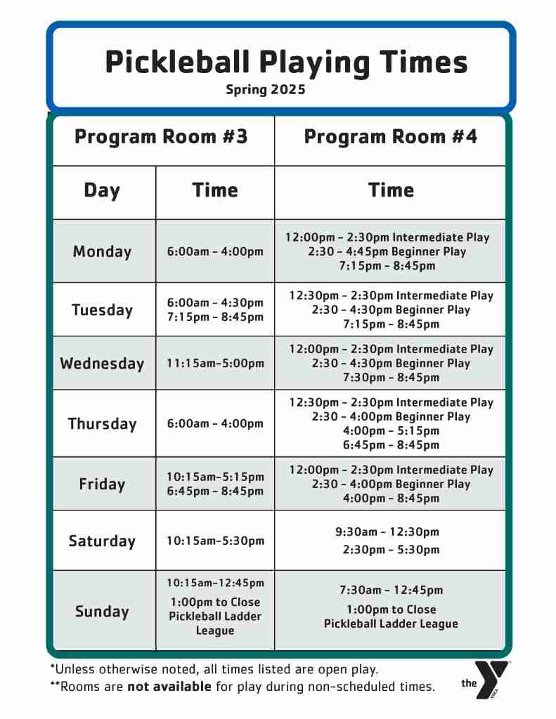Pickleball Schedule - Ymca Of Hagerstown Maryland throughout Pickleball 2025 Calendar Printable