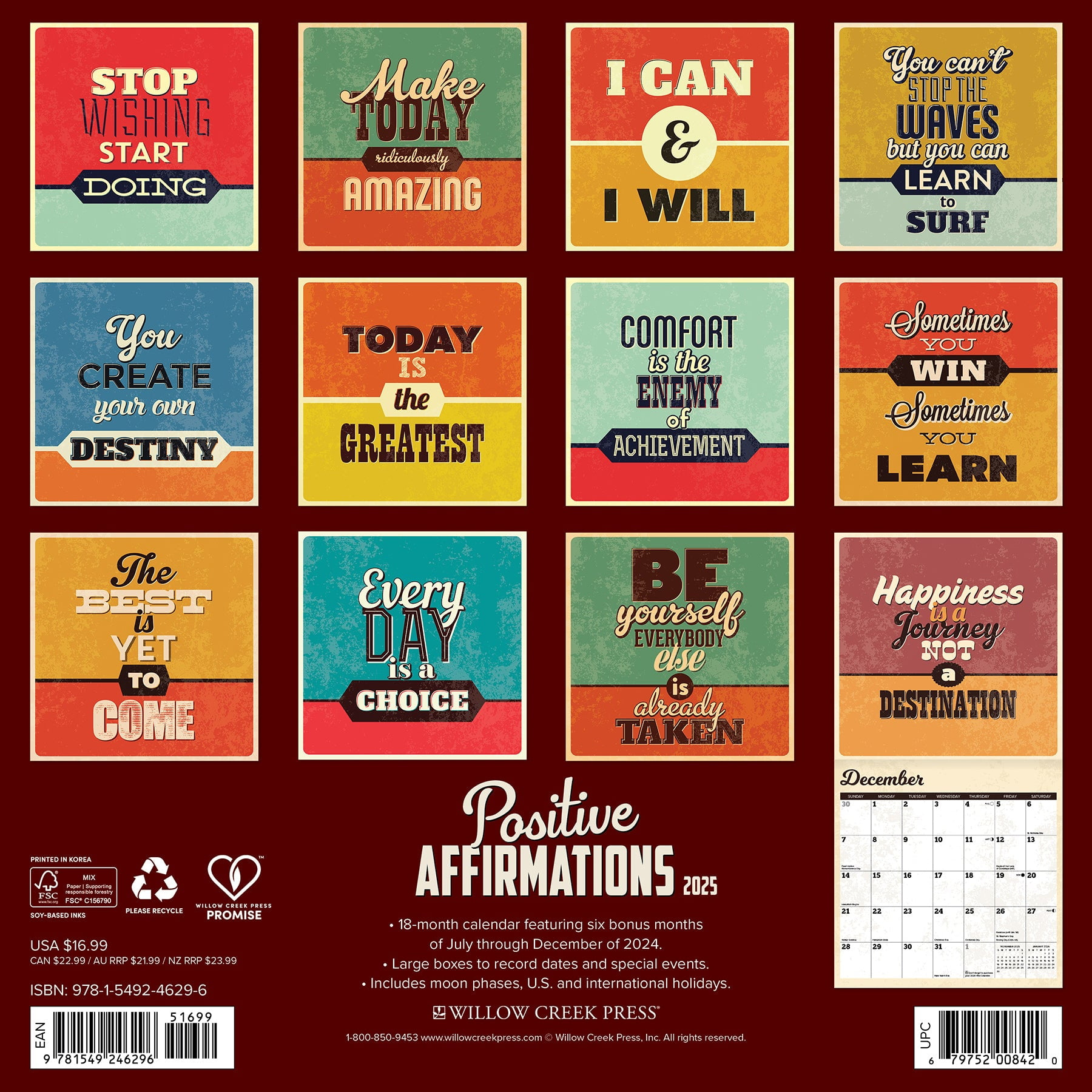 Positive Affirmations 2025 Wall Calendar - Walmart with Wise Quacking 2025 Calendar Printable