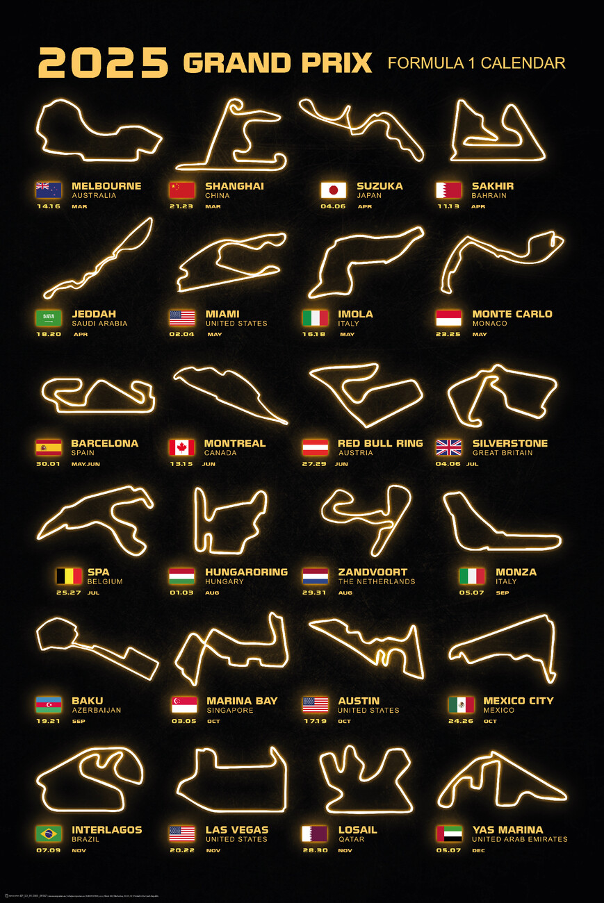 Poster Formula 1 Season Calendar 2025 intended for Street Art Poster 2025 Calendar Printable