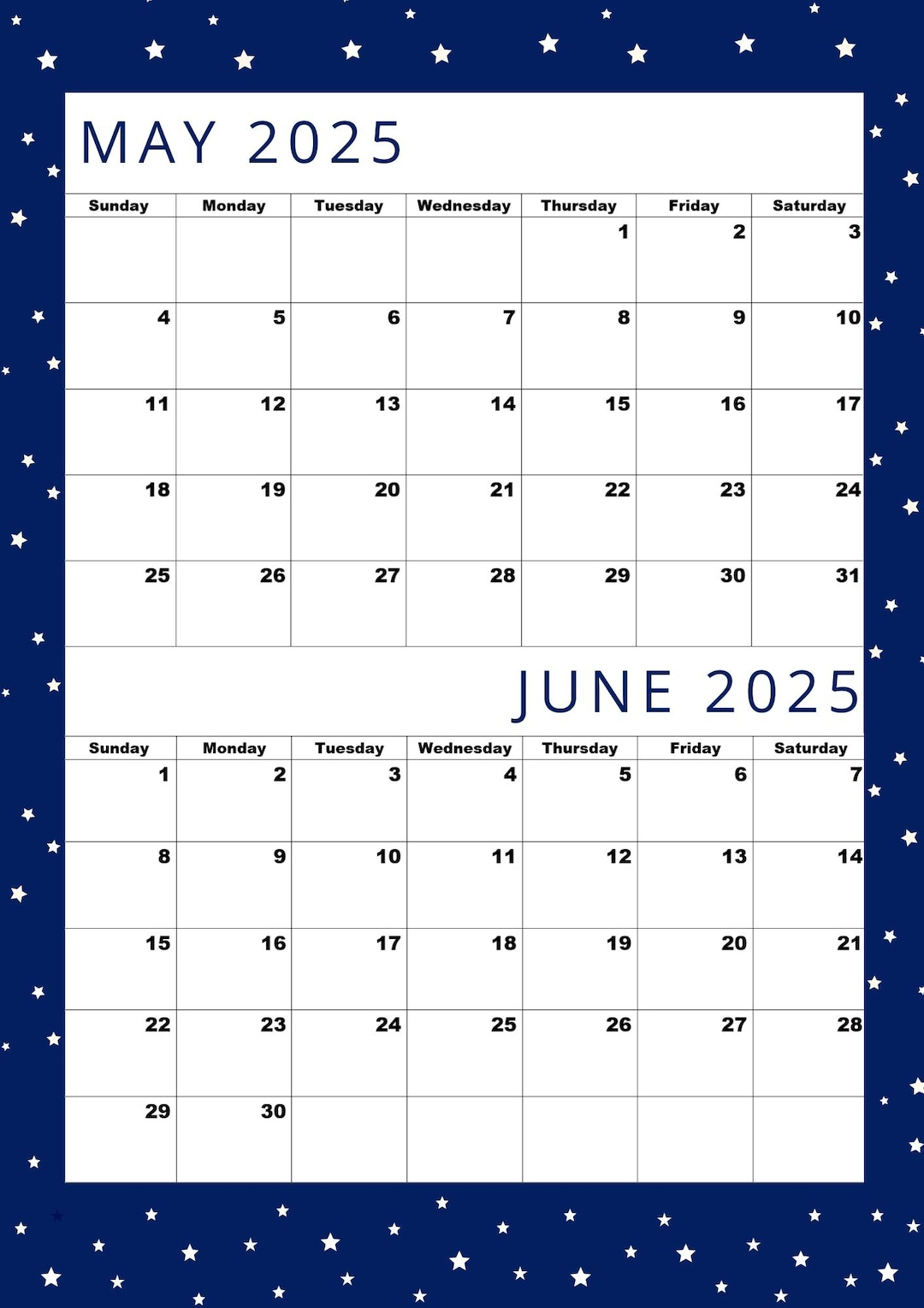 Premium Kalender Für Mai 2025 Und Juni 2025, Pdf Zum Einfachen Drucken! - Etsy.de intended for Calendar Of May June 2025