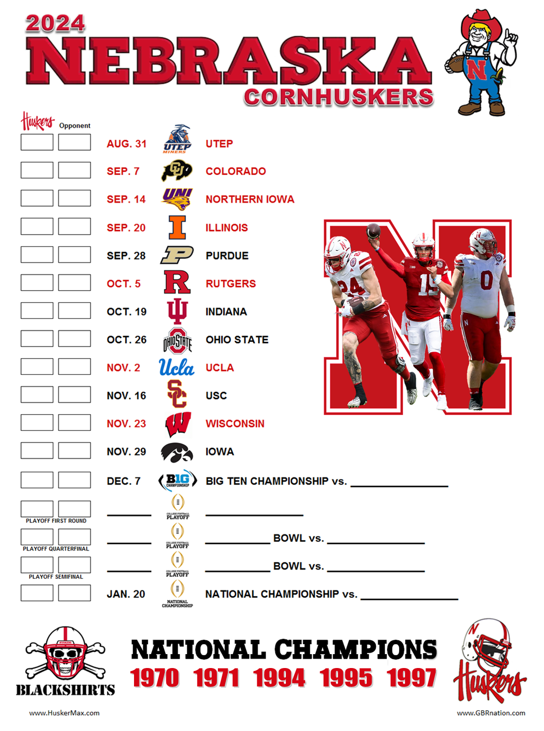 Printable 2024 Nebraska Football Schedule - August 16, 2024 with regard to Col Nebraska Cornhuskers 2025 Calendar Printable