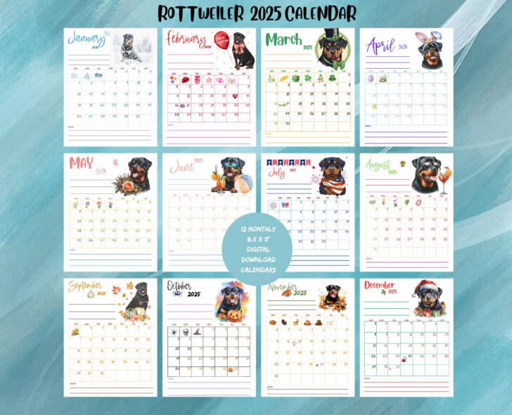 Just Rottweiler Puppies 2025 Calendar Printable