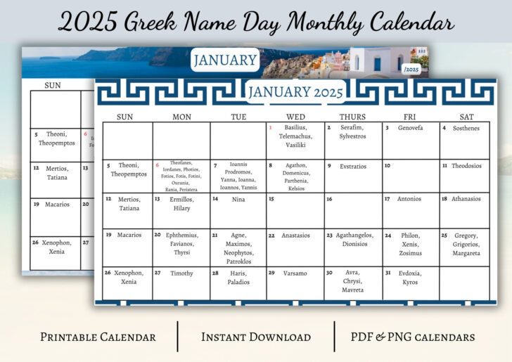 Greek Isles 2025 Calendar  Printable