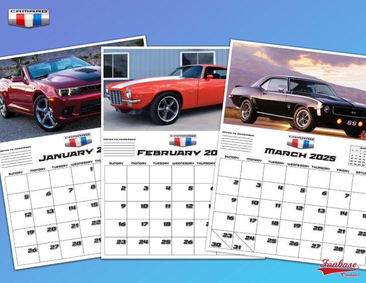Camaro 2025 Calendar Printable