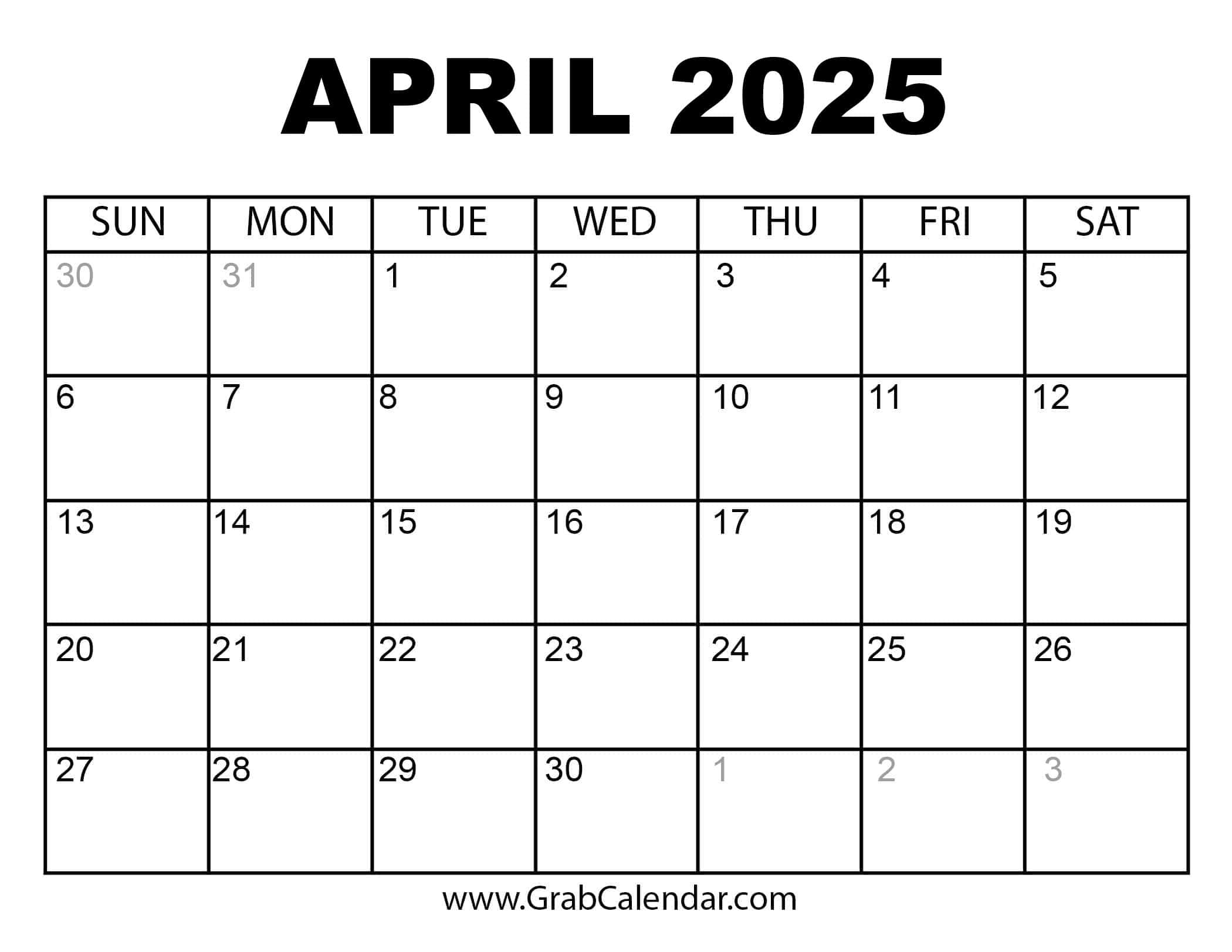 Printable April 2025 Calendar intended for California Coast 2025 Calendar Printable