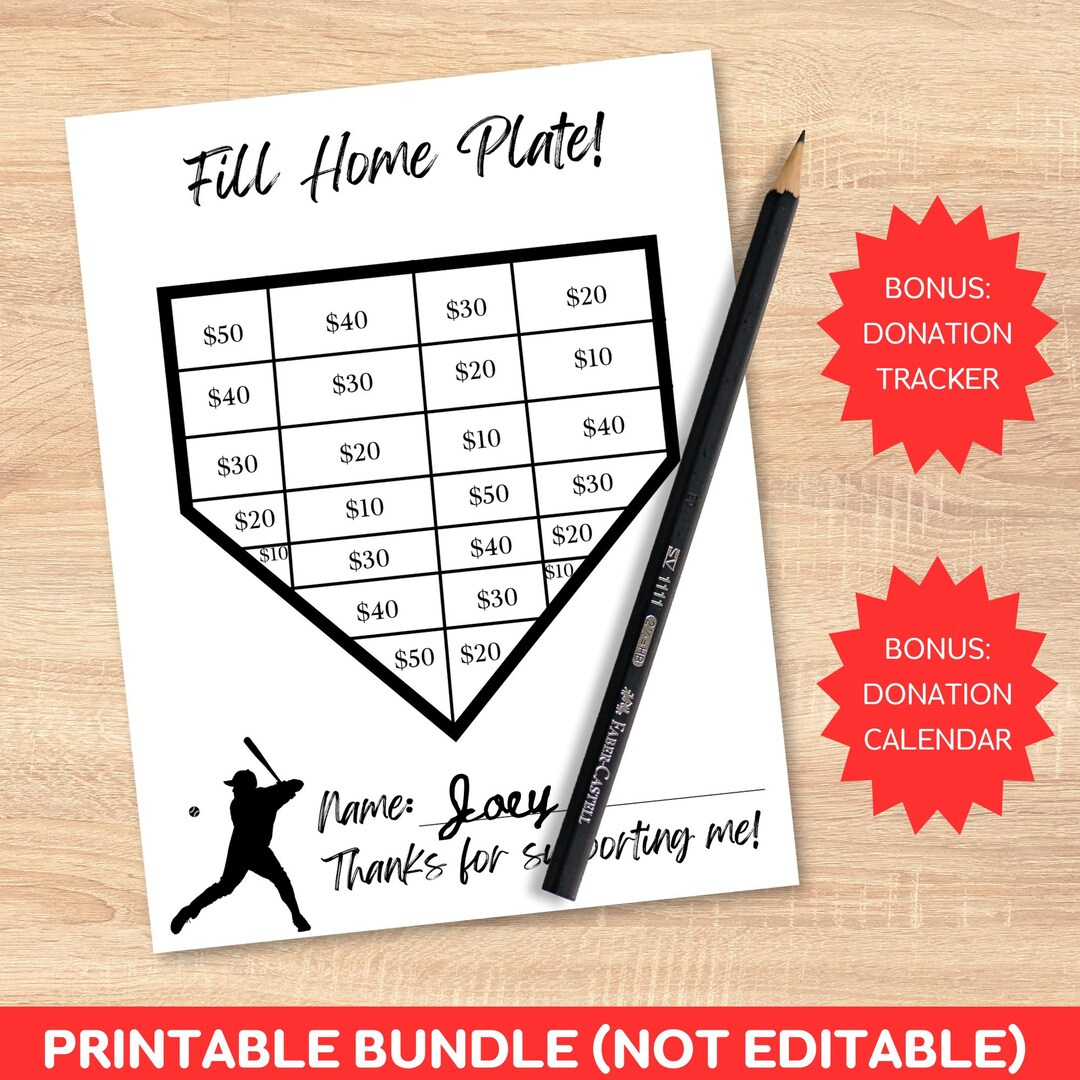 Printable Baseball Fundraiser Tracker Bundle + Donation Calendar for MLB Lauren Taylor 2025 Calendar Printable