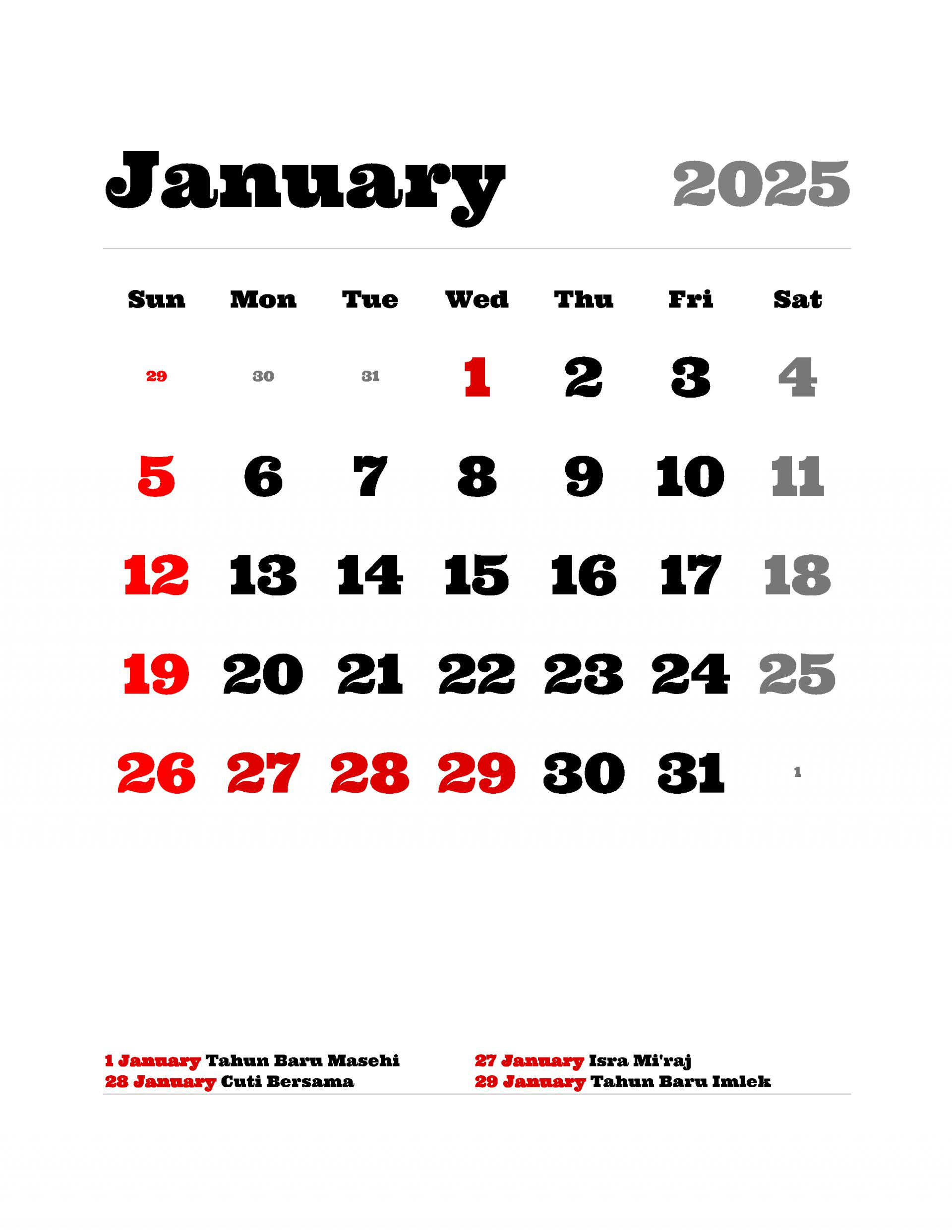 Printable Basic Calendar With Bold Slab Font Layout for Michigan Photo 2025 Calendar Printable