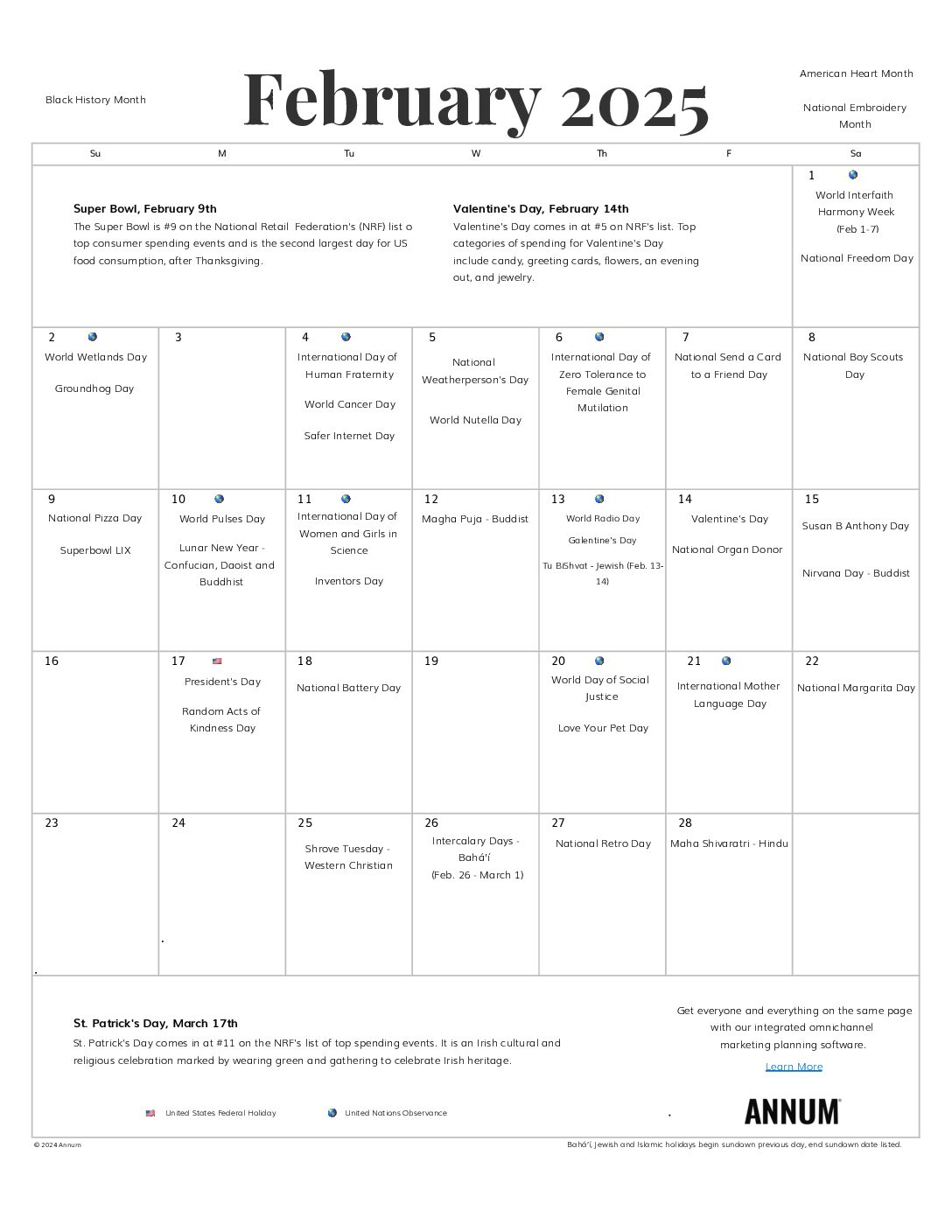 Printable February 2025 Calendar | February Holidays | Annum with regard to National Day Calendar For February 2025