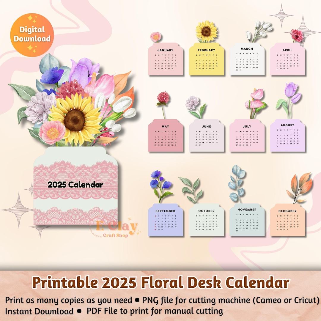Printable Flowers 2025 Desk Calendar, Printable Calendar, Desk pertaining to Cocktails 2025 Easel Calendar Printable