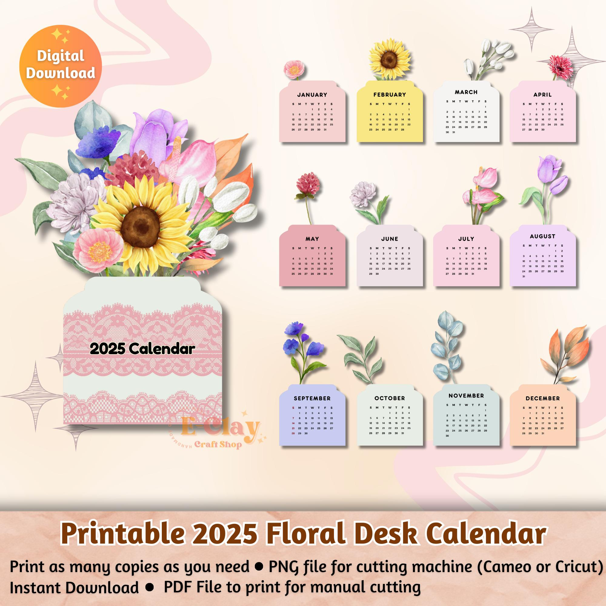 Printable Flowers 2025 Desk Calendar, Printable Calendar, Desk pertaining to Patterned 2025 Easel Calendar Printable