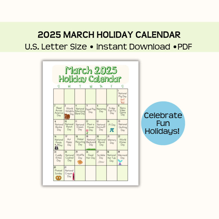 Everydays a Holiday Photo 2025 Calendar Printable