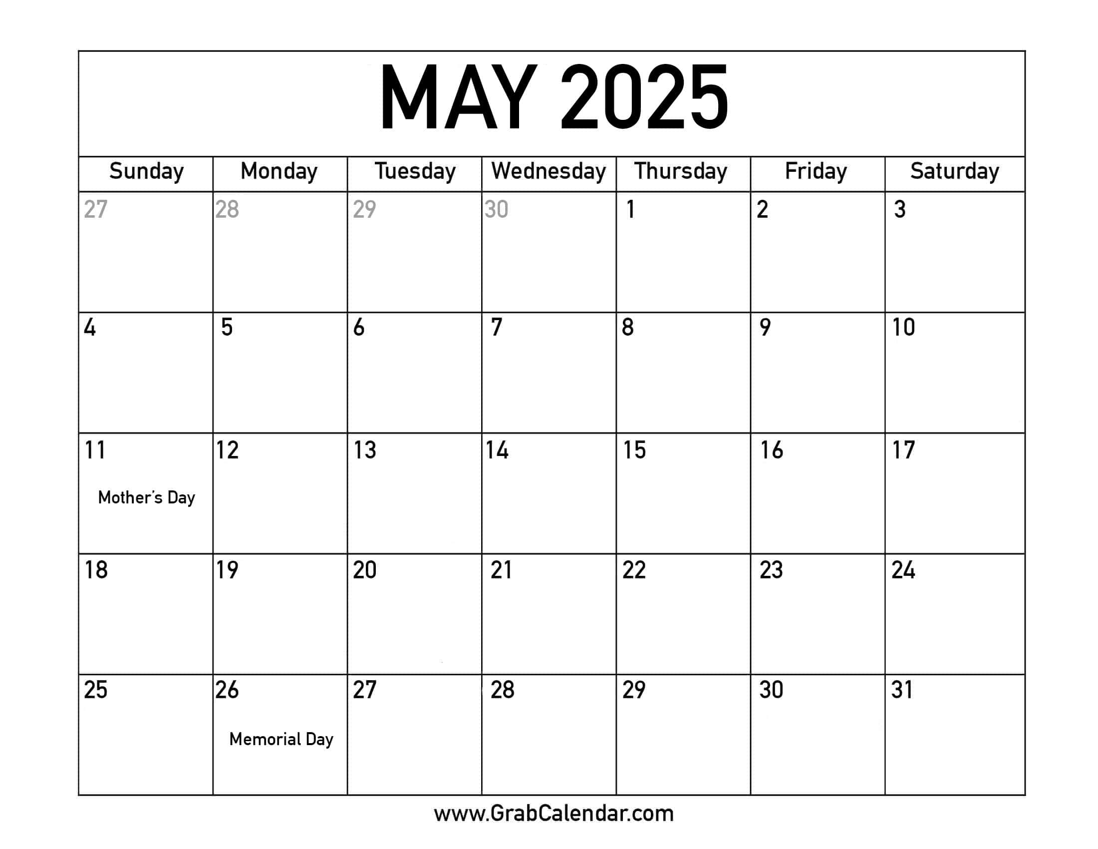 Printable May 2025 Calendar with May June 2025 Calendar with Holidays