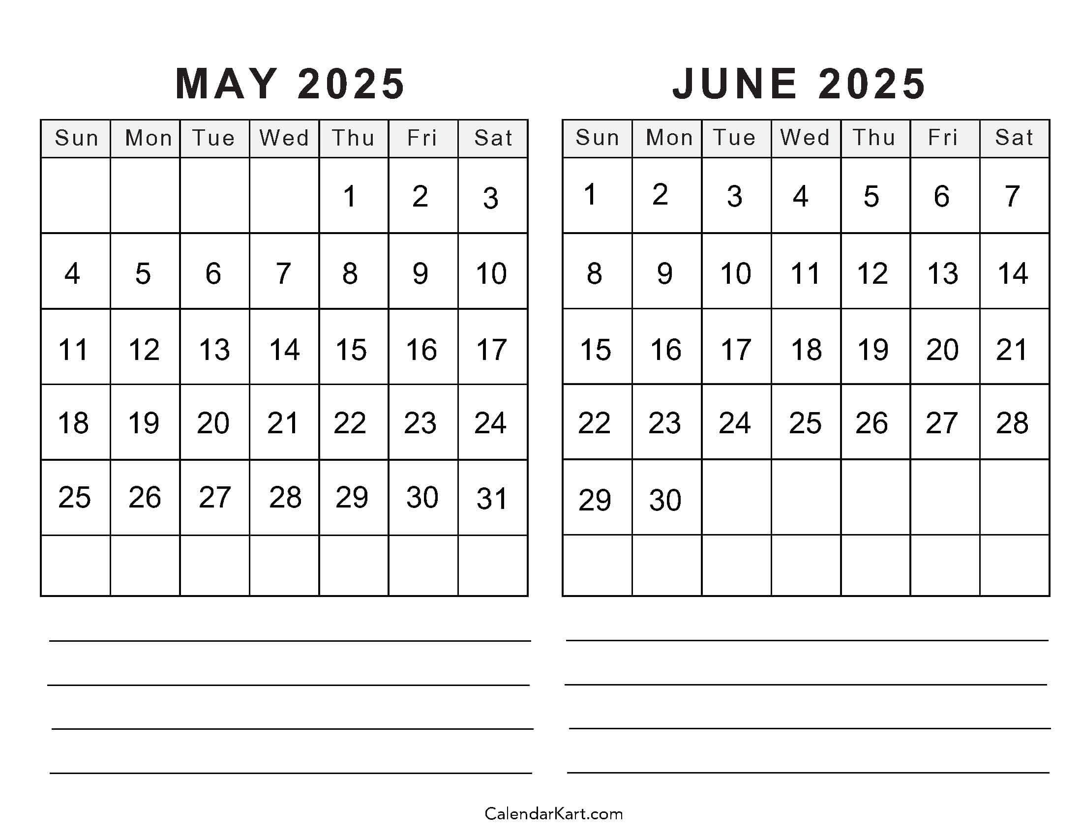 Printable May June 2025 Calendar Templates | Calendarkart pertaining to May And June 2025 Calendar