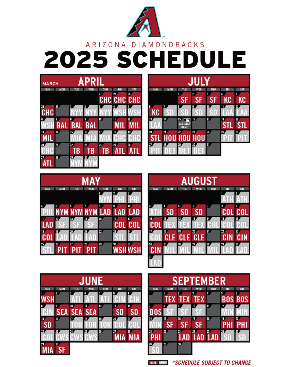 Printable Schedule | Arizona Diamondbacks intended for Arizona 2025 Calendar Printable