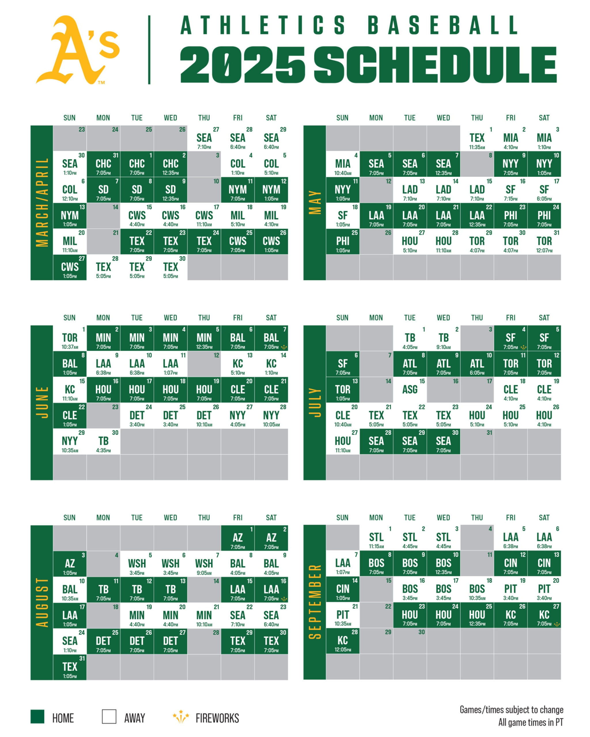 Printable Schedule | Athletics within MLB Oakland Athletics 2025 Calendar Printable