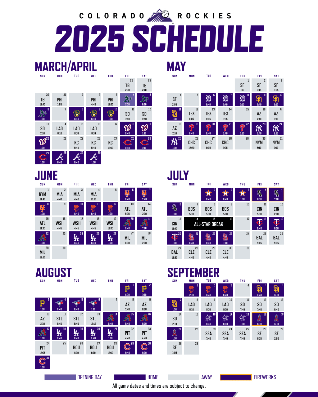 Printable Schedule | Colorado Rockies throughout Mlb Colorado Rockies 2025 Calendar Printable