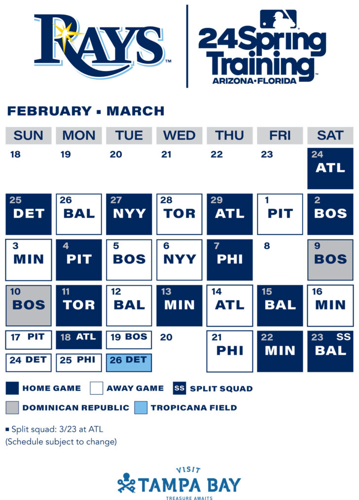 MLB Tampa Bay Rays 2025 Calendar Printable