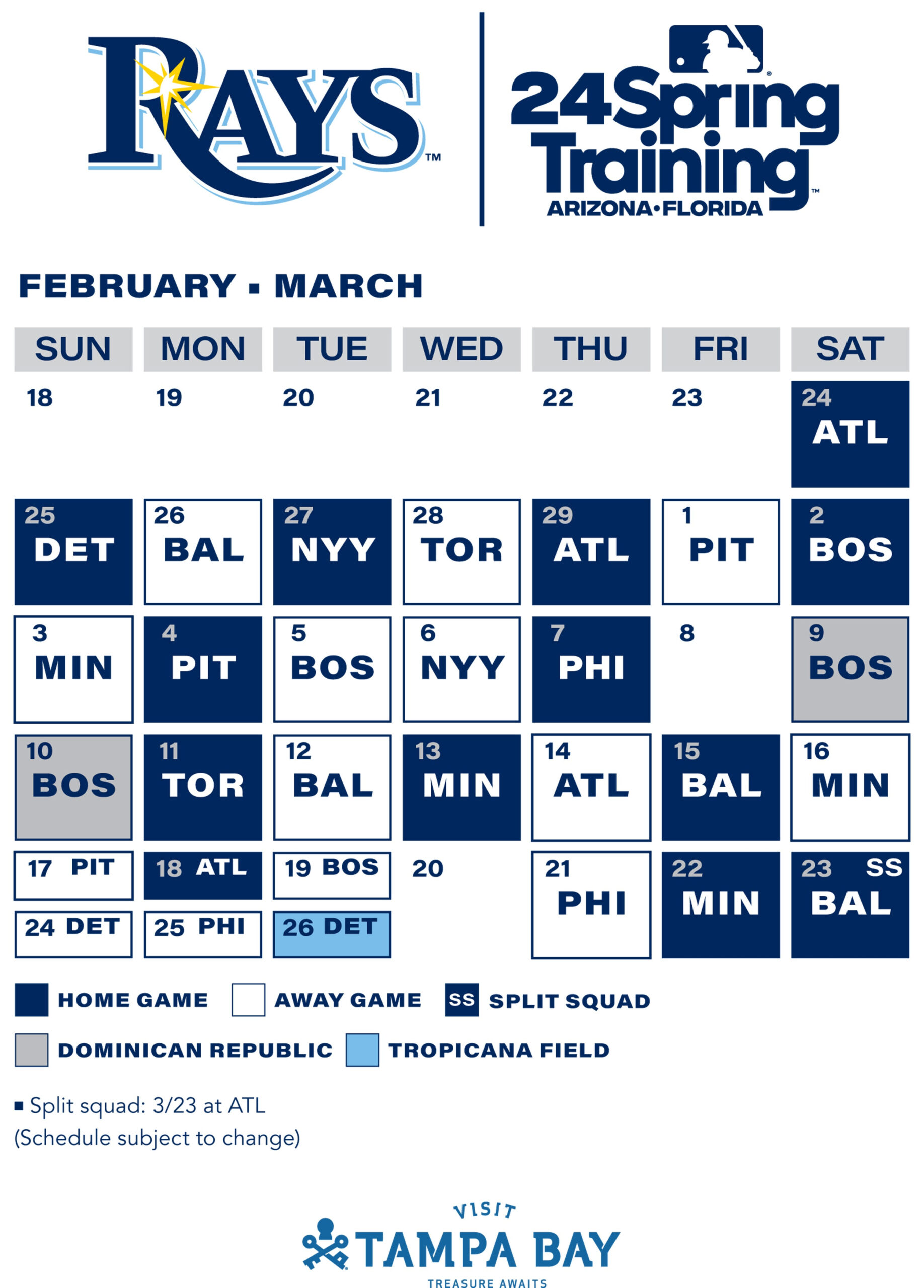Rays, Braves, Orioles, Pirates 2024 Spring Training Schedules throughout Mlb Tampa Bay Rays 2025 Calendar Printable