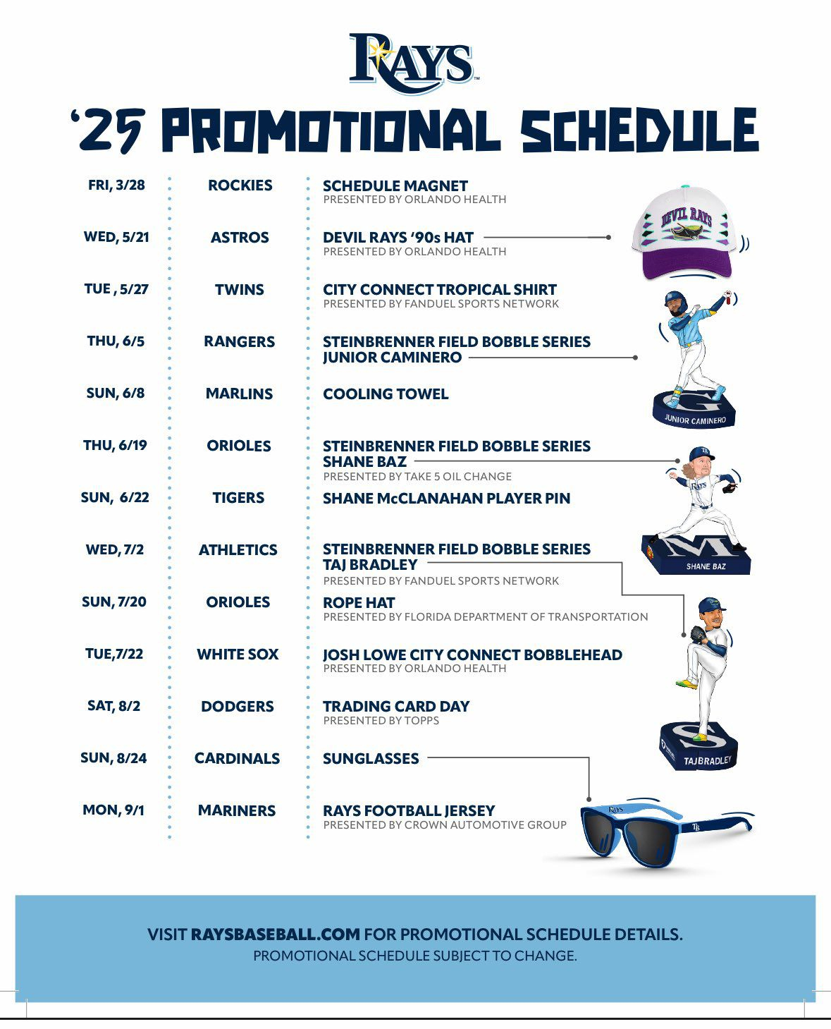 Rays Release 2025 Promotional, Uniform Schedules - Draysbay inside MLB Tampa Bay Rays 2025 Calendar Printable